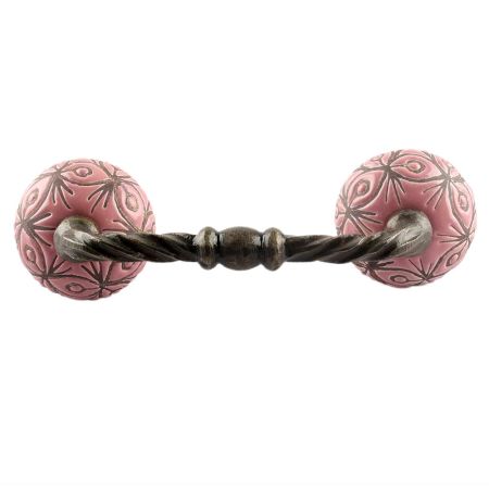 Etched Ceramic Floral Cut Bridge Handle in Pink